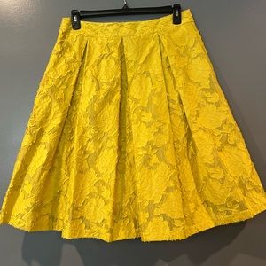 Who What Wear Yellow Floral Embroidered Pleated A-Line Skirt